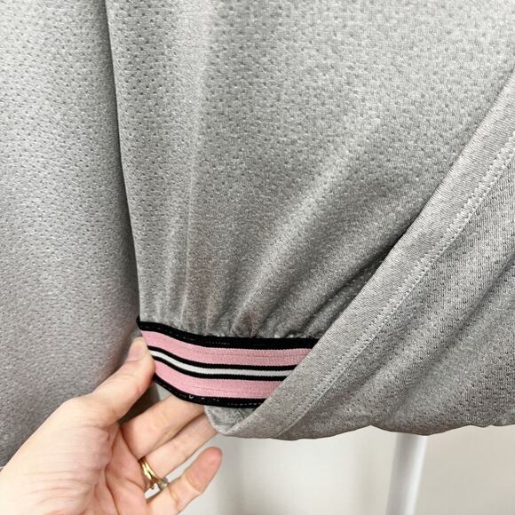 C&C California Women's Cold Shoulder Mesh Top Size L Gray Open Back Long Sleeve - Picture 7 of 10